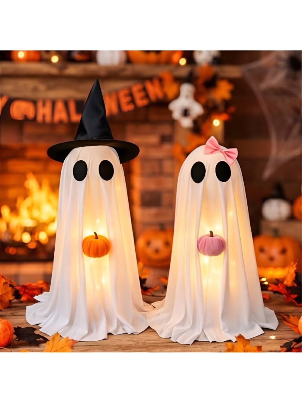 Halloween Decorations Indoor 2 Pack - Cute Light Up Spooky Ghost Outdoor Decor